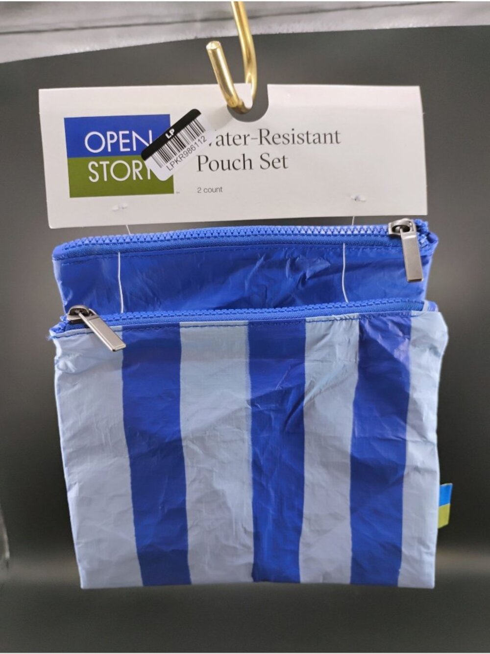 Open Story Water-Resistant Pouch Set Blue Stripe 2-Pack Travel Bag